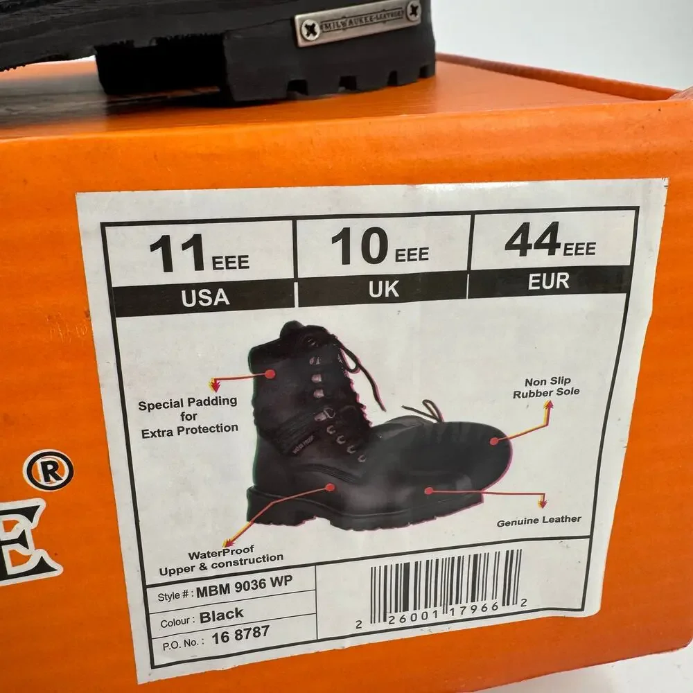 NWT Milwaukee Leather Black Wide Width 7-inch Lace to Toe Full-Waterproof boots